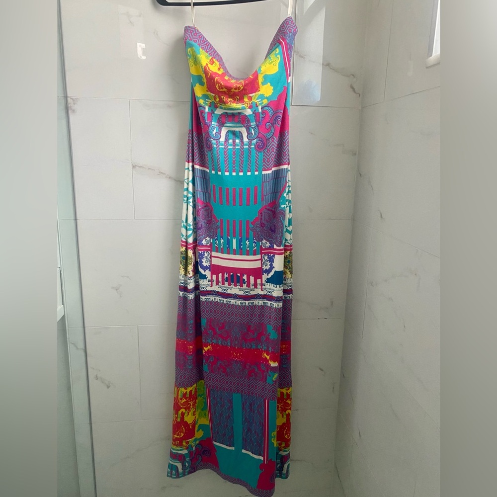 Hale Bob Multicolor Strapless Maxi Dress Sz M
